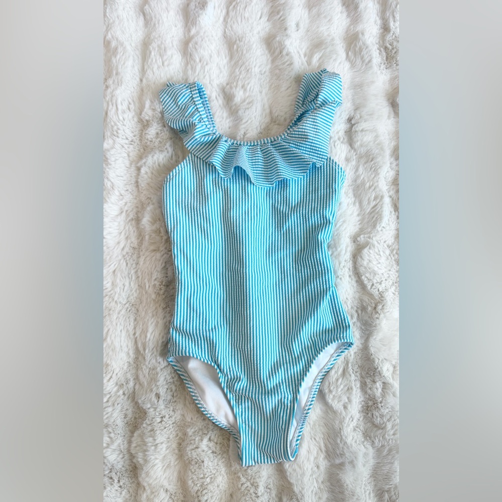 Blue Striped Ruffle Swimsuit - Picture 2 of 3